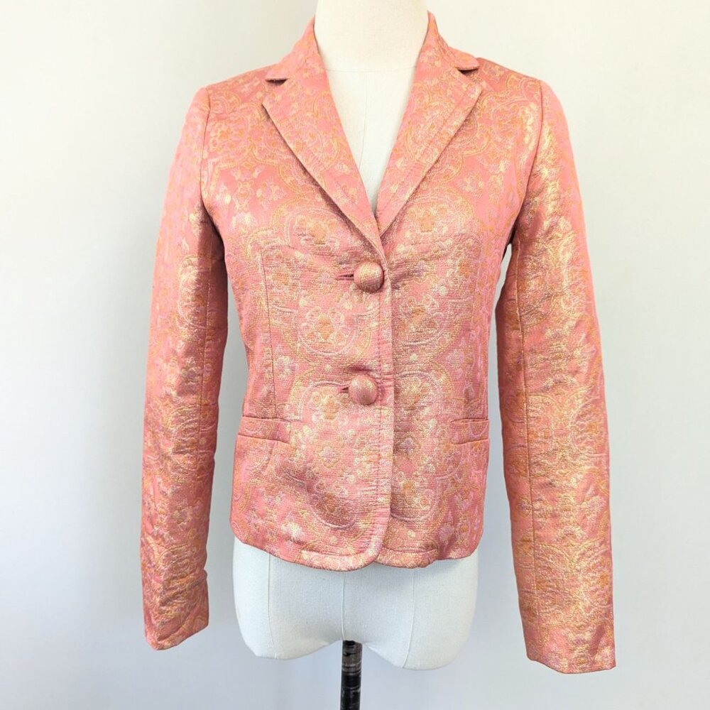 Vintage J.Crew Collection Metallic Pink Brocade Blazer Size 0 Paisley